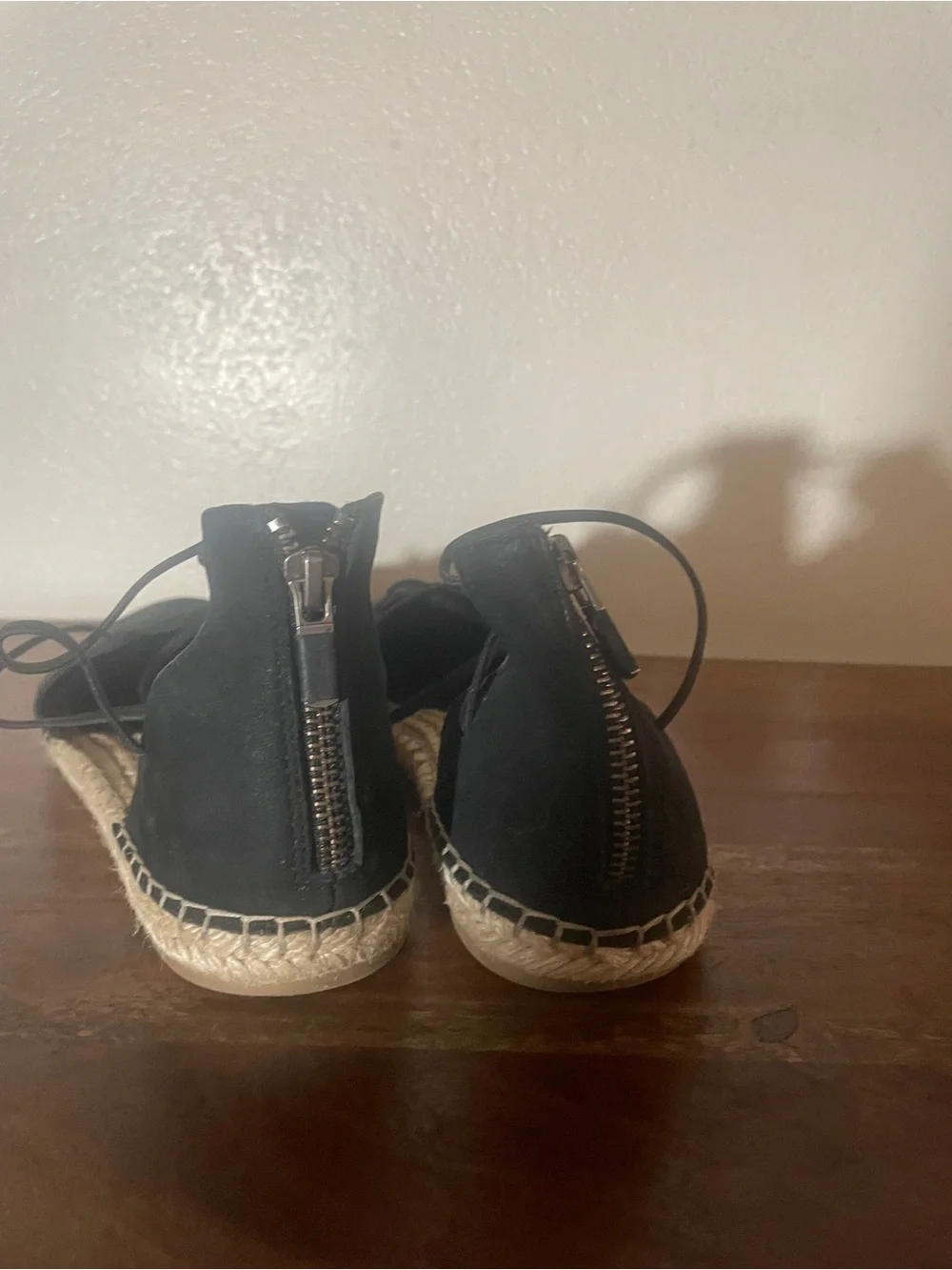 Eileen Fisher Black Leather Lace-Up Espadrille Flats Size 7